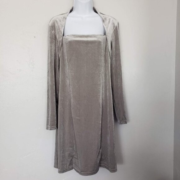 Vero Moda NWT Women's XL Grey Velvet Long Sleeve Knee Length Dress Twofer Vest - Picture 1 of 9